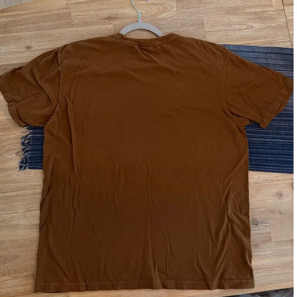Polo Ralph Lauren Med Brown TShirt Blue Pony Logo Vintage Distressed 21.5” PTP